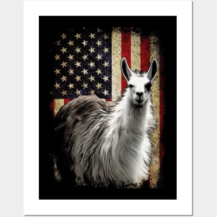 Furry Fiesta Llama American Flag Wildlife Couture Tee Delight Posters and Art